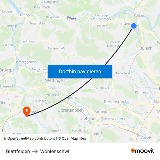Glattfelden to Wohlenschwil map
