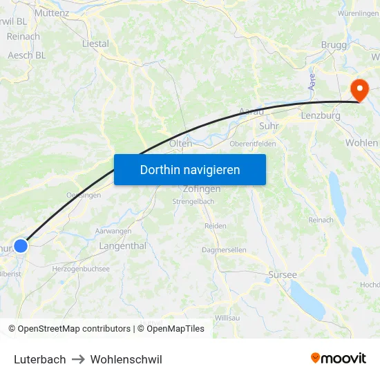 Luterbach to Wohlenschwil map