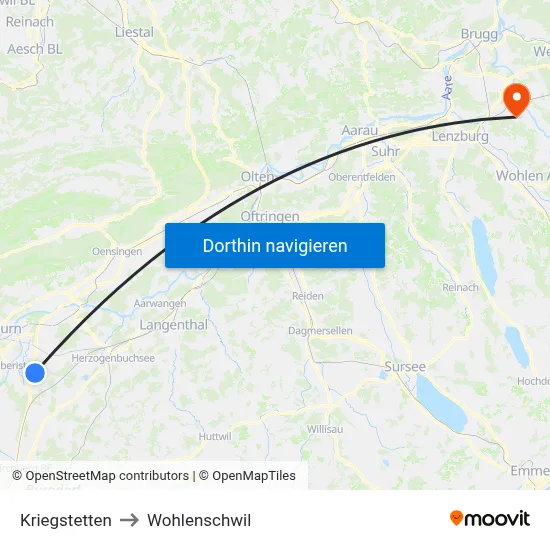 Kriegstetten to Wohlenschwil map