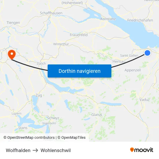 Wolfhalden to Wohlenschwil map