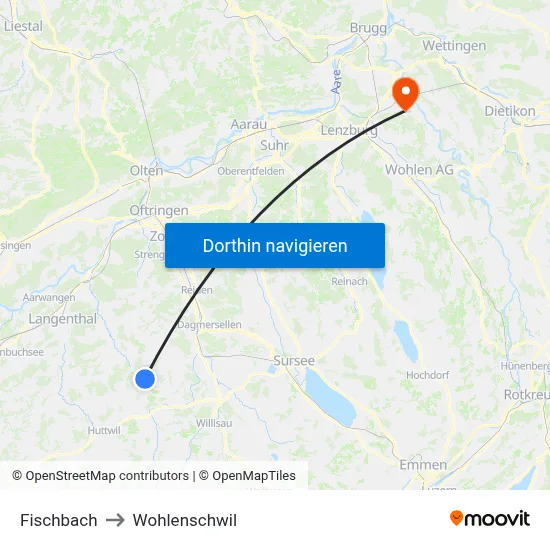Fischbach to Wohlenschwil map