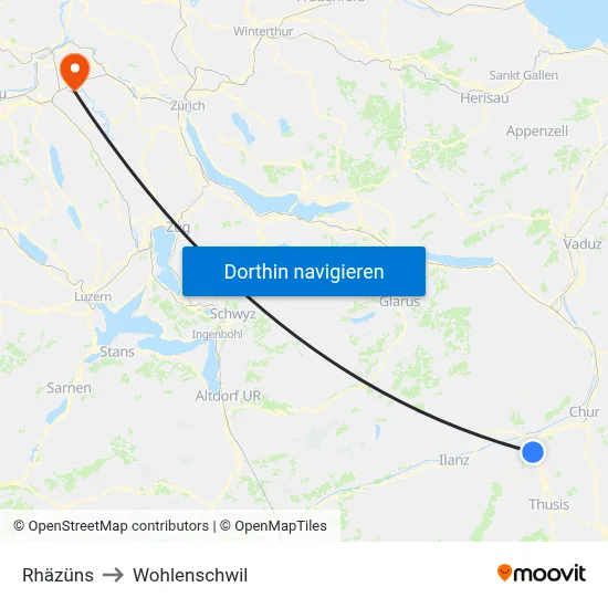 Rhäzüns to Wohlenschwil map