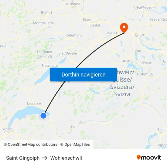 Saint-Gingolph to Wohlenschwil map
