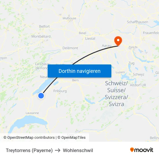 Treytorrens (Payerne) to Wohlenschwil map