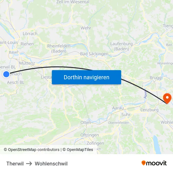 Therwil to Wohlenschwil map