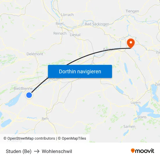 Studen (Be) to Wohlenschwil map