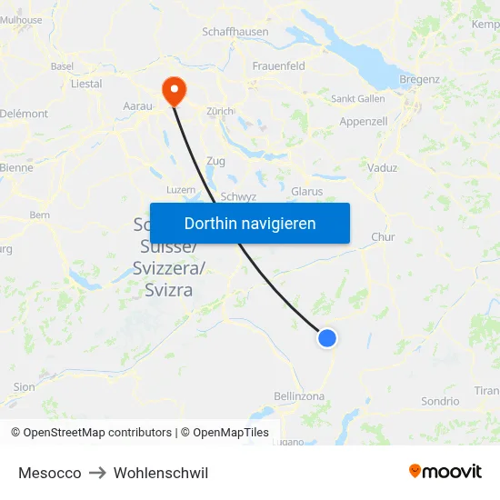 Mesocco to Wohlenschwil map