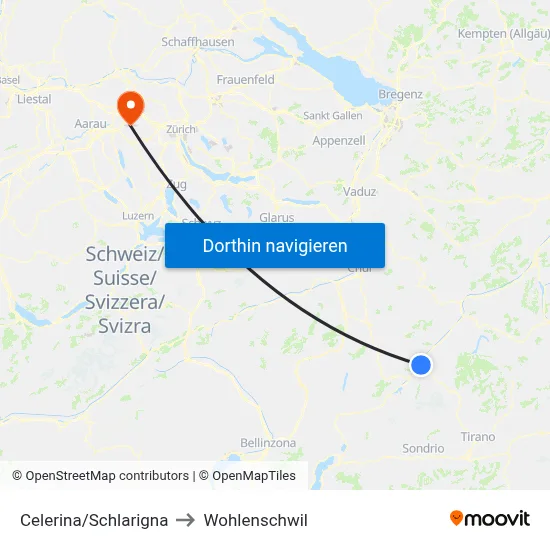 Celerina/Schlarigna to Wohlenschwil map