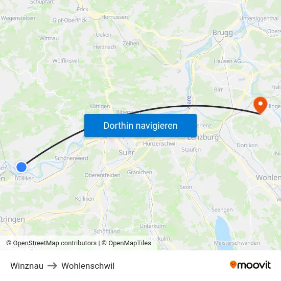 Winznau to Wohlenschwil map