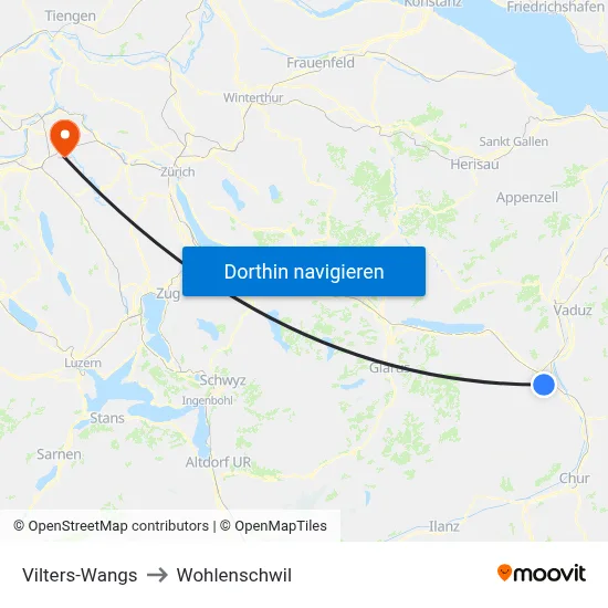 Vilters-Wangs to Wohlenschwil map