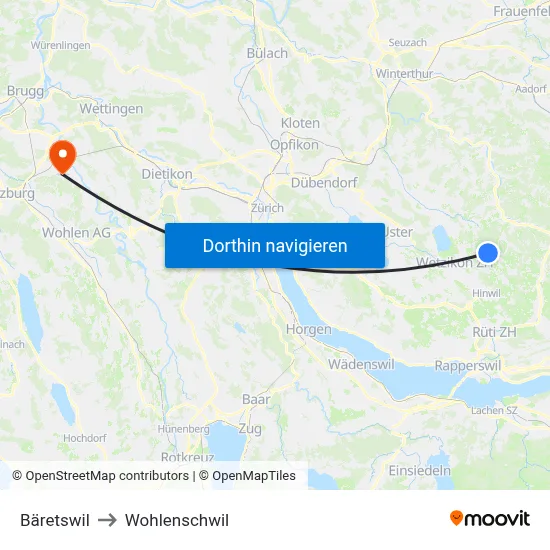 Bäretswil to Wohlenschwil map