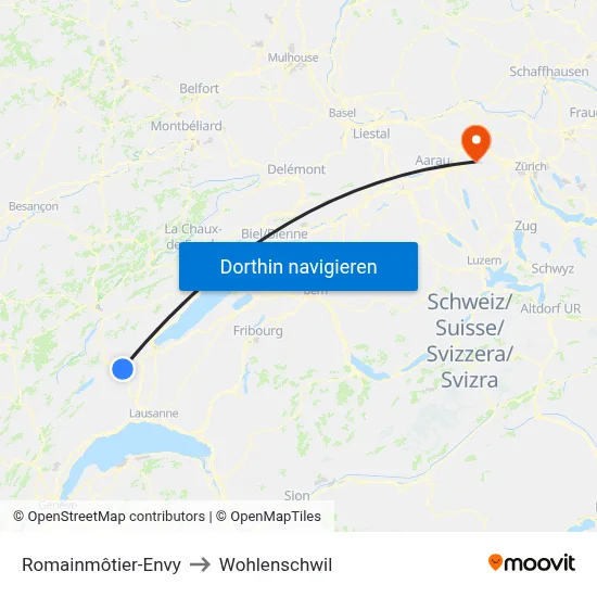 Romainmôtier-Envy to Wohlenschwil map