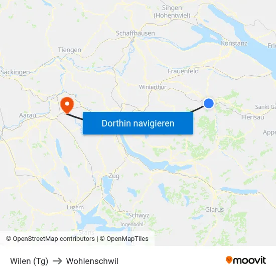 Wilen (Tg) to Wohlenschwil map