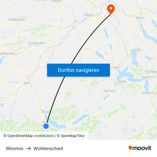 Wimmis to Wohlenschwil map