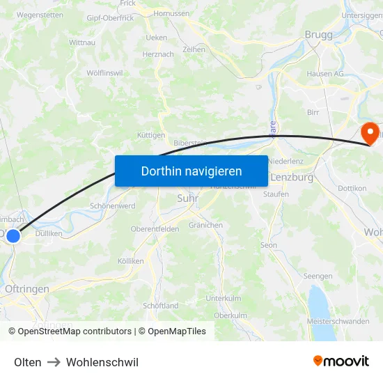 Olten to Wohlenschwil map
