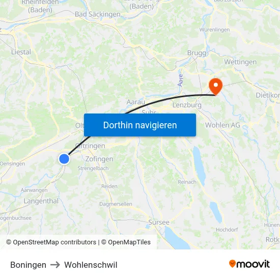 Boningen to Wohlenschwil map