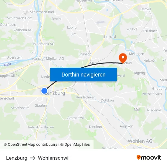 Lenzburg to Wohlenschwil map