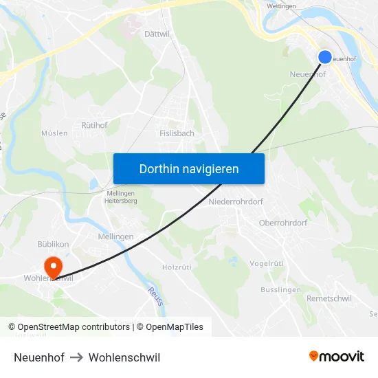 Neuenhof to Wohlenschwil map