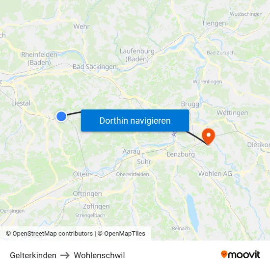 Gelterkinden to Wohlenschwil map