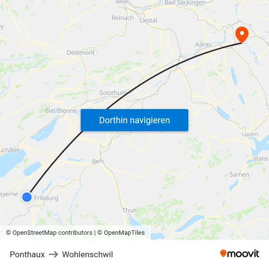Ponthaux to Wohlenschwil map