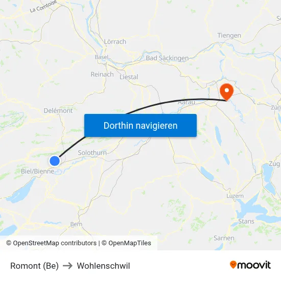 Romont (Be) to Wohlenschwil map