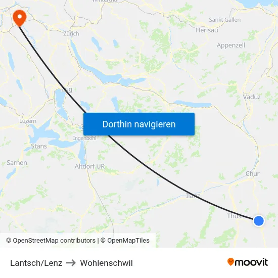 Lantsch/Lenz to Wohlenschwil map