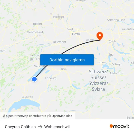 Cheyres-Châbles to Wohlenschwil map