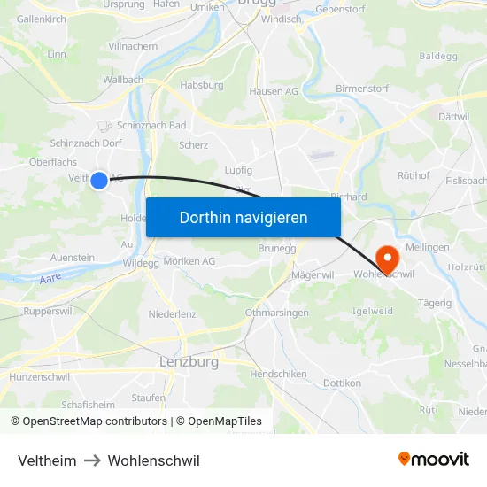 Veltheim to Wohlenschwil map