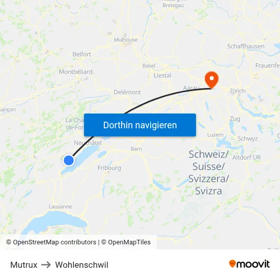Mutrux to Wohlenschwil map