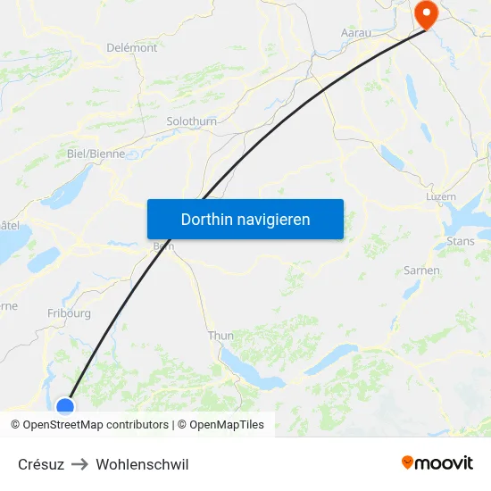 Crésuz to Wohlenschwil map