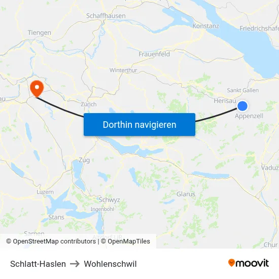 Schlatt-Haslen to Wohlenschwil map