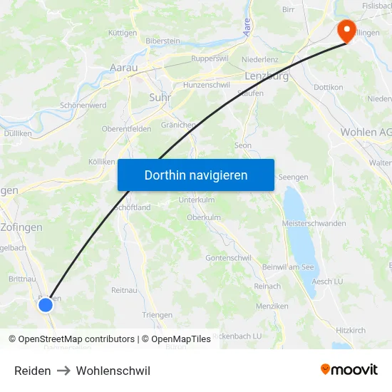 Reiden to Wohlenschwil map