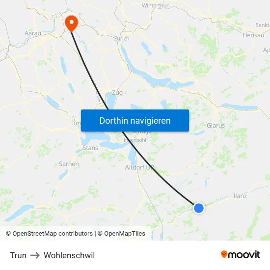Trun to Wohlenschwil map