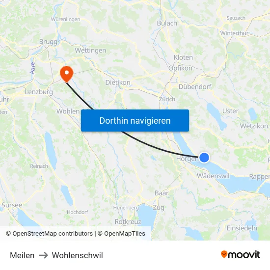 Meilen to Wohlenschwil map