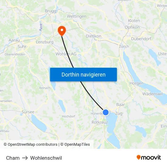 Cham to Wohlenschwil map