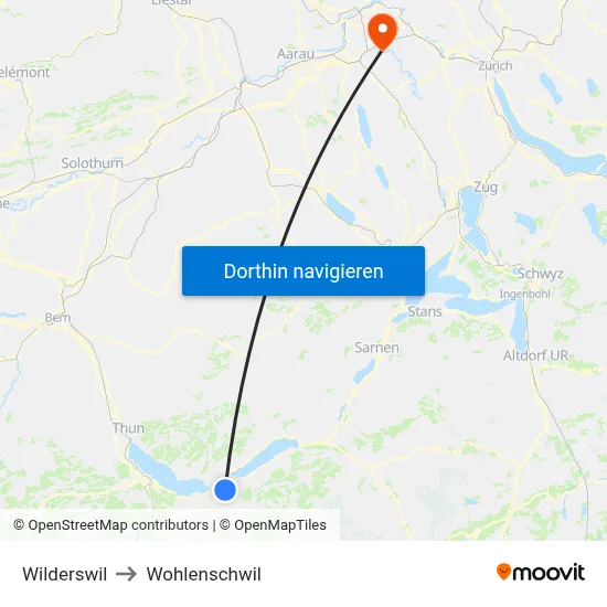 Wilderswil to Wohlenschwil map