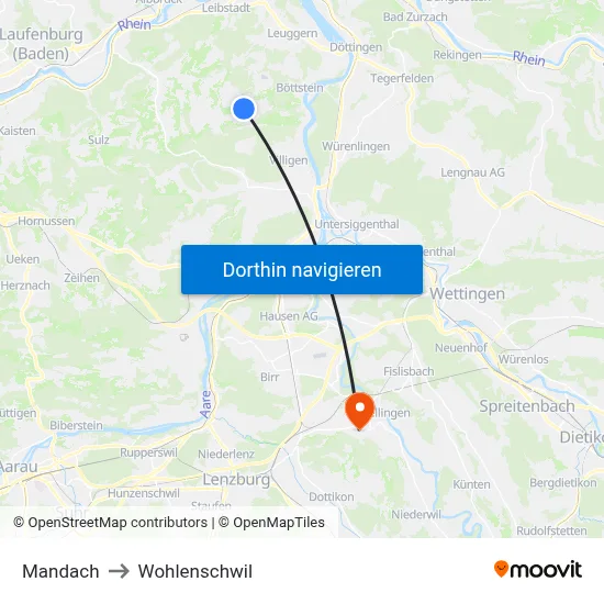 Mandach to Wohlenschwil map