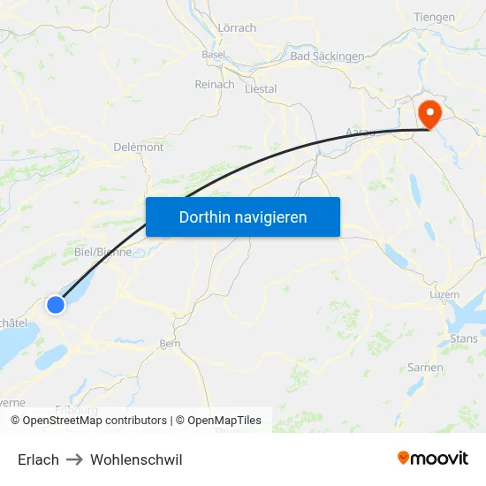 Erlach to Wohlenschwil map
