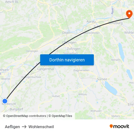 Aefligen to Wohlenschwil map