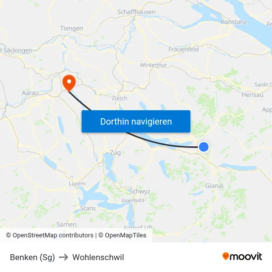 Benken (Sg) to Wohlenschwil map