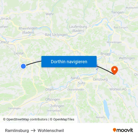 Ramlinsburg to Wohlenschwil map