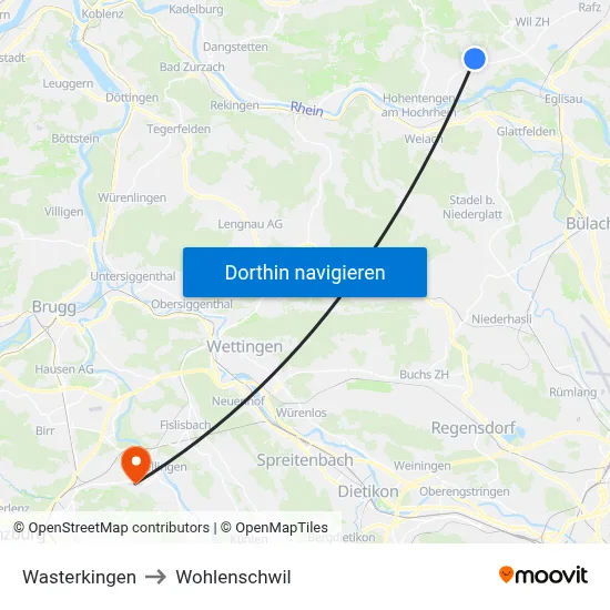 Wasterkingen to Wohlenschwil map