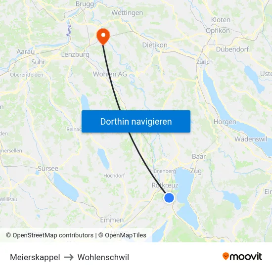 Meierskappel to Wohlenschwil map