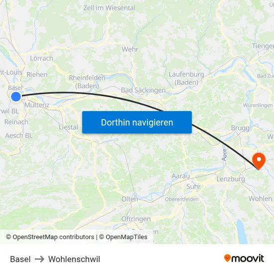 Basel to Wohlenschwil map