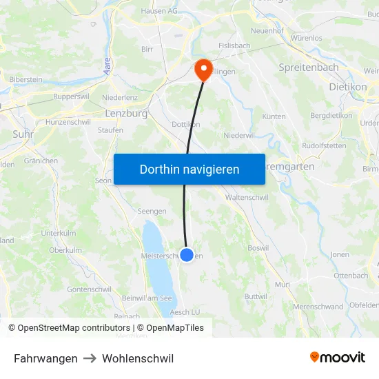 Fahrwangen to Wohlenschwil map