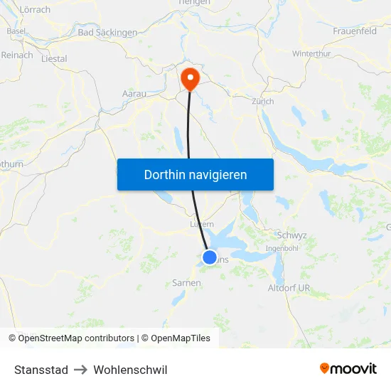 Stansstad to Wohlenschwil map