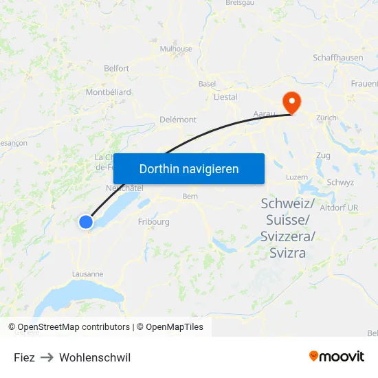 Fiez to Wohlenschwil map