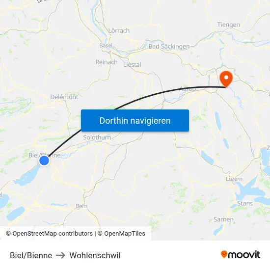 Biel/Bienne to Wohlenschwil map