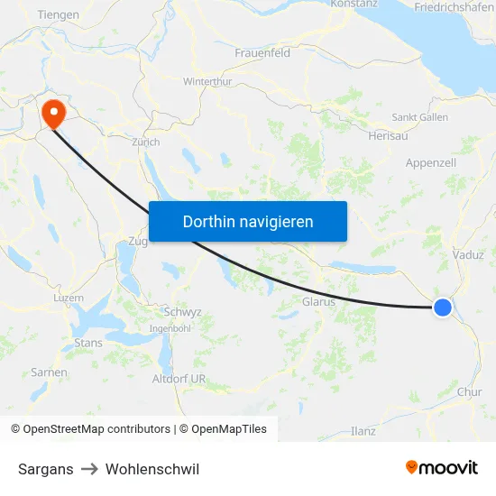 Sargans to Wohlenschwil map