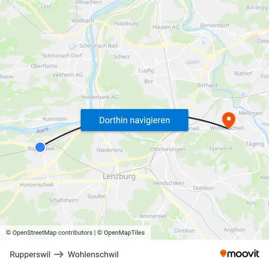 Rupperswil to Wohlenschwil map